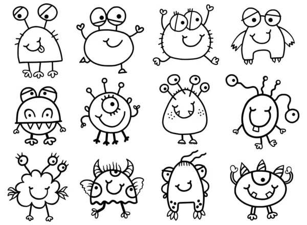 Fun Colorful Set Cartoon Child Style Little Monster Characters Designed — Stock Vector