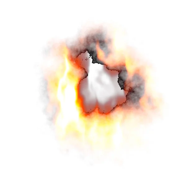 Zabawny Biały Projekt Tła Wypaloną Płonącą Dziurą Płomieniami Ognia — Zdjęcie stockowe