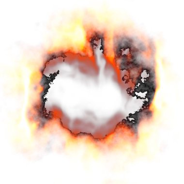 Yanmış bir delik ve ateş alevleri olan eğlenceli bir beyaz arka plan tasarımı.