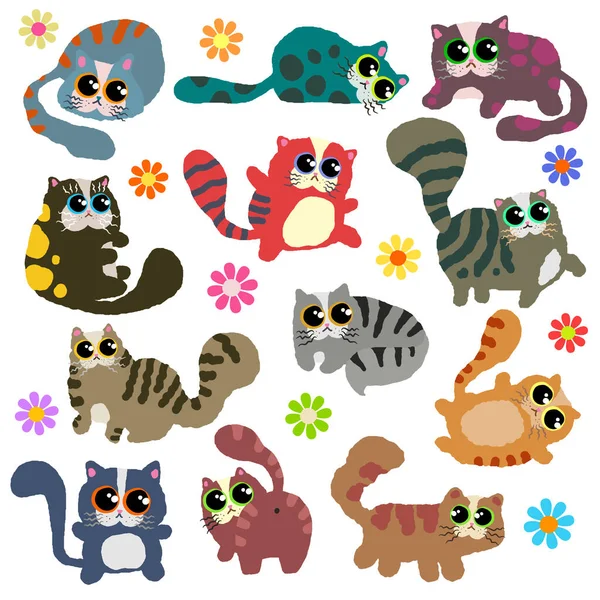 Eine Reihe Wirklich Süßer Und Entzückender Flauschiger Katzen Mit Großen — Stockvektor