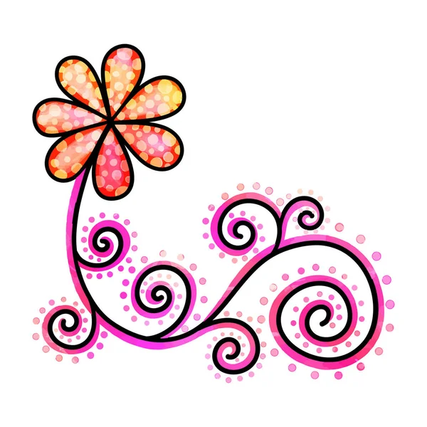 水彩効果のある生き生きとした手描きの渦を巻きドードルデイジーの花 — ストックベクタ