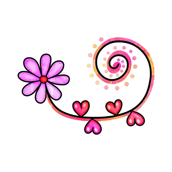Egy Vibráló Kézzel Rajzolt Örvénylő Doodle Százszorszép Virág Akvarell Hatások — Stock Vector