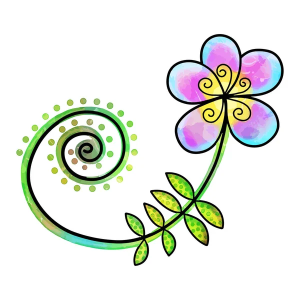 水彩効果のある生き生きとした手描きの渦を巻きドードルデイジーの花 — ストックベクタ