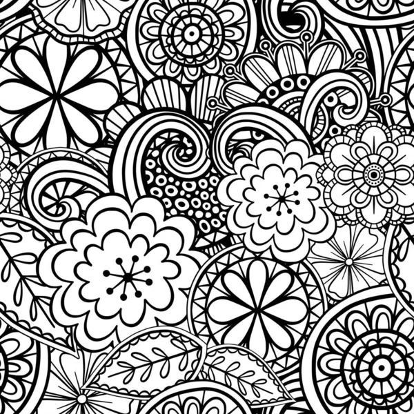 Dessin Main Motif Dessin Ligne Avec Des Éléments Floraux Doodle — Image vectorielle
