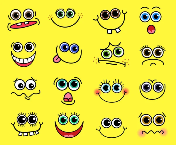 Divertido Conjunto Dibujos Animados Garabatos Expresiones Faciales — Archivo Imágenes Vectoriales