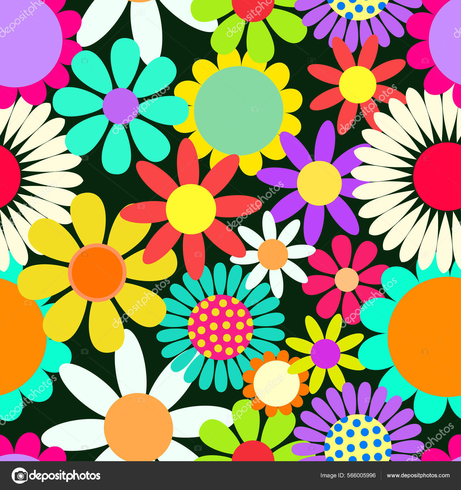 Patrón Flores Margarita Floral Brillante Audaz Diseñado Estilo Arte Retro  Vector de stock #566005996 de ©Prawny, image size:1600x1700