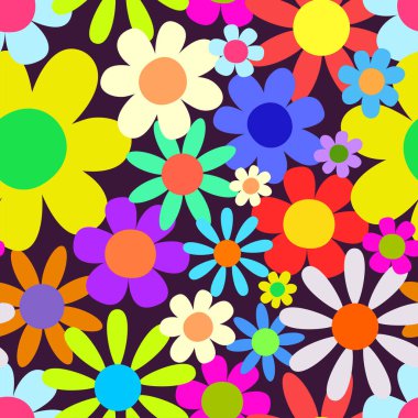 Parlak ve cesur bir papatya deseni, 60 'lı yılların sanat tarzında dizayn edilmiş..