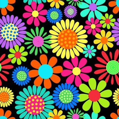 Parlak ve cesur bir papatya deseni, 60 'lı yılların sanat tarzında dizayn edilmiş..