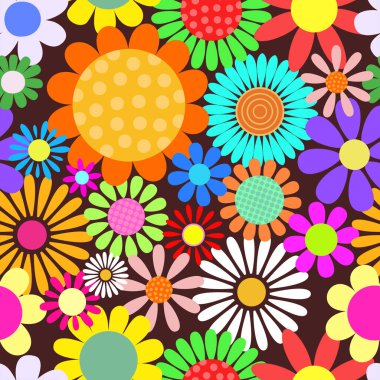 Parlak ve cesur bir papatya deseni, 60 'lı yılların sanat tarzında dizayn edilmiş..