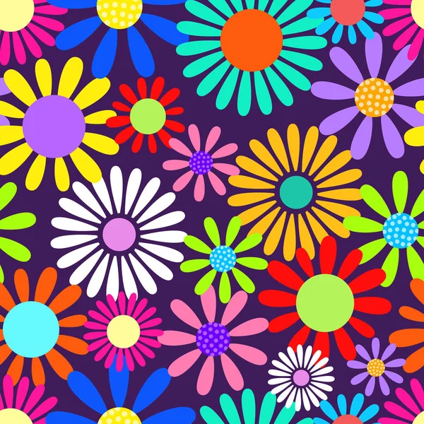 Bright Bold Floral Daisy Flower Pattern Designed Retro Sixties Art — Vetor de Stock