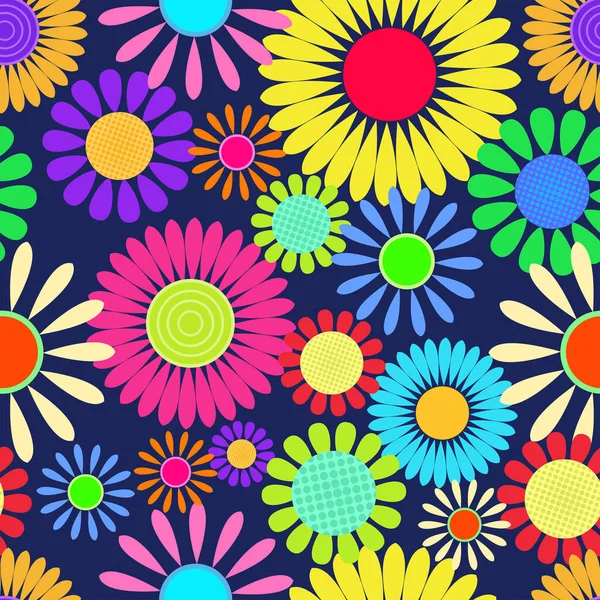 Světlý Tučný Květinový Sedmikráska Květinový Vzor Navržený Retro Stylu Šedesátých — Stockový vektor