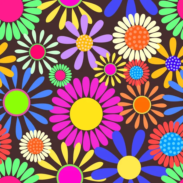 Bright Bold Floral Daisy Flower Pattern Designed Retro Sixties Art — Vetor de Stock