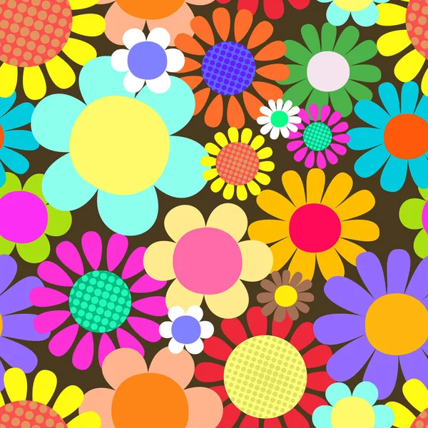 Bright Bold Floral Daisy Flower Pattern Designed Retro Sixties Art — Vettoriale Stock