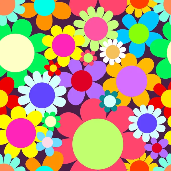 Bright Bold Floral Daisy Flower Pattern Designed Retro Sixties Art — Stock Vector