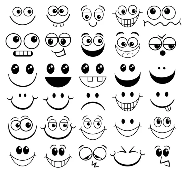 Divertido Conjunto Dibujos Animados Básicos Garabato Expresiones Faciales — Vector de stock