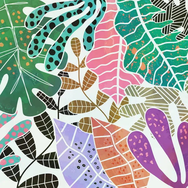 A fresh surface design with tropical leaves and plants and subtle watercolor effects.