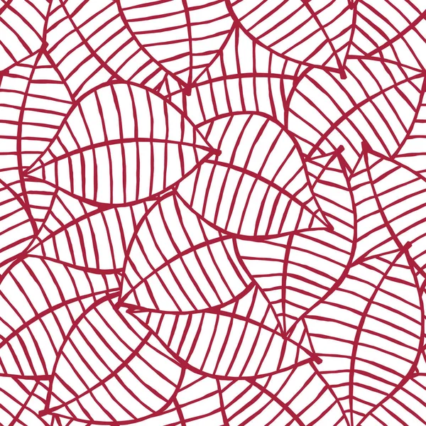 Een Fris Minimalistisch Naadloos Patroon Met Herfstbladeren Rode Lijn Tekening — Stockvector