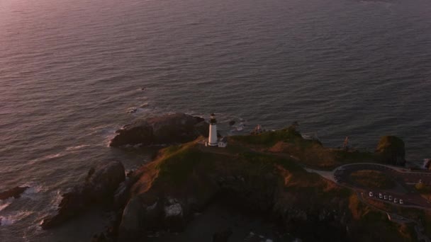 Newport Oregon Circa 2017 Luchtopname Van Yaquina Head Lighthouse Bij — Stockvideo