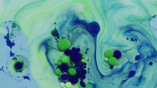 Resumen Cerca Textura Del Aceite Con Pintura Azul Verde — Vídeos de Stock