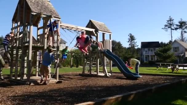 Família Brincando Parque Infantil — Vídeo de Stock