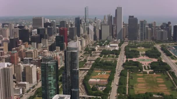 Chicago Illinois Circa 2017 Aerial Shot Grant Park Buckingham Fountain — Stock video