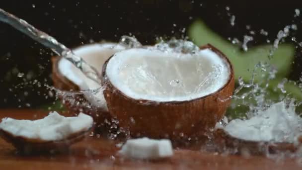 Coconut Water Splashing Super Slow Motion Shot Phantom Flex — Stock Video