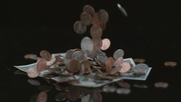 Moedas Caindo Câmera Lenta Tiro Phantom Flex 1000 Fps — Vídeo de Stock