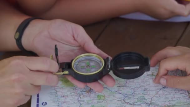 Kids Outdoor School Looking Compass — Stock Video