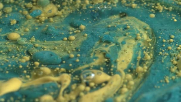 Resumen Cerca Textura Del Aceite Con Pintura Verde Azul Cámara — Vídeos de Stock