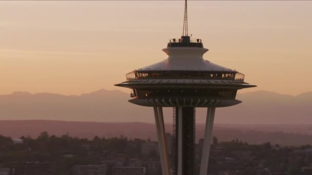 Seattle Washington Circa 2017 Aerial View Seattle Sunrise Shot Cineflex — Stock Video