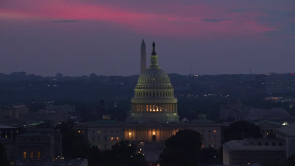 Washington 2017 Dolaylarında Hava Manzaralı Abd Kongre Binası Alacakaranlıkta Cineflex — Stok video