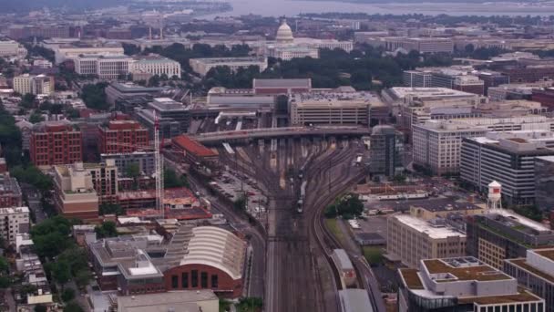 Washington Circa 2017 Aerial View Union Station Tracks Leading Capitol — Stock Video