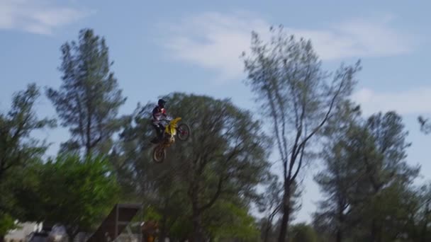 Motocross Rider Going Big Jump Slow Motion — Stock Video