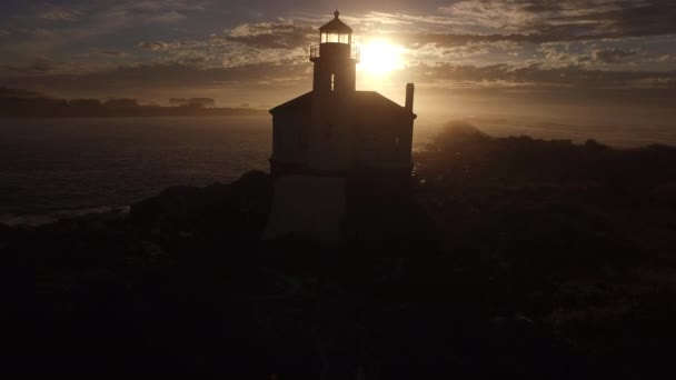 Vista Aérea Del Faro Del Río Coquille Bandon Oregon — Vídeos de Stock