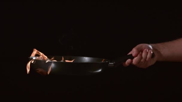 Flaming Stirfry Slow Motion — Stock Video