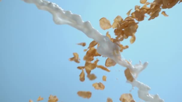 Cereal Milk Pouring Splashing Slow Motion — Stock Video