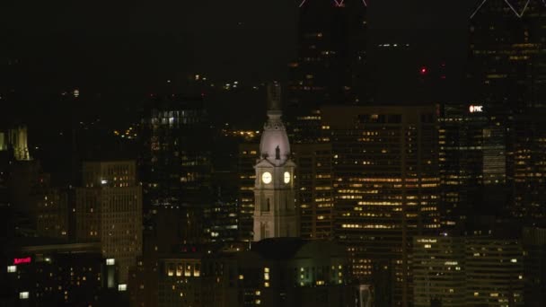 Philadelphia Pennsylvania Circa 2017 Aerial View Philadelphia City Hall Night — Stock Video