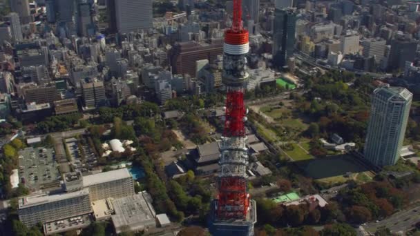 Токио Япония 2018 Вид Воздуха Токийскую Башню Храм Зодзёдзи Снимок — стоковое видео