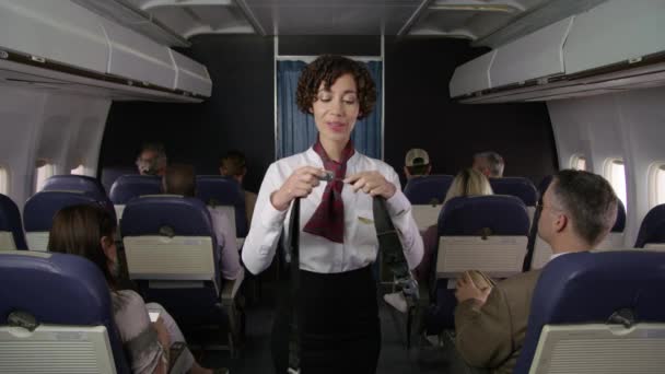 Passagiersvliegtuig Stewardess Veiligheid Regels Uit Leggen — Stockvideo