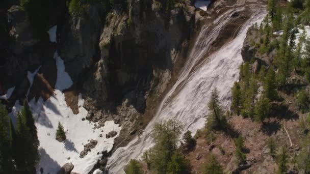 Luchtopnames Van Besneeuwd Hoogland Landschap Yellowstone Park Verenigde Staten — Stockvideo