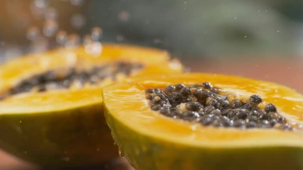 Salpicadura Papaya Cámara Súper Lenta Filmada Con Cámara Phantom Flex — Vídeo de stock