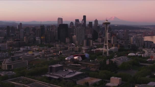 Seattle Washington Circa 2017 Vista Aérea Seattle Amanecer Con Space — Vídeos de Stock