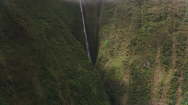 Molokai, Hawaii 2018 dolaylarında. Molokai 'deki Pu' uka 'oku Şelalesi' nin havadan görüntüsü. Cineflex ve RED Epic-W Helyum ile çekilmiştir..