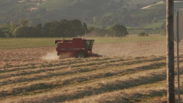 Spårning Skott Kombinera Fält Vid Solnedgången Willamette Valley Oregon Usa — Stockvideo