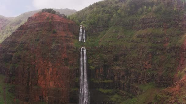Kauai Havaí Por Volta 2018 Vista Aérea Cachoeira Waimea Canyon — Vídeo de Stock
