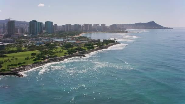 Honolulu Oahu Hawaje Około 2018 Roku Lecąc Wybrzeży Honolulu Postrzelony — Wideo stockowe
