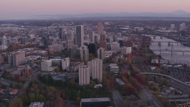 オレゴン州ポートランド2017年頃 オレゴン州ポートランドのビルの空中撮影 CineflexとRed Epic Heliumで撮影 — ストック動画