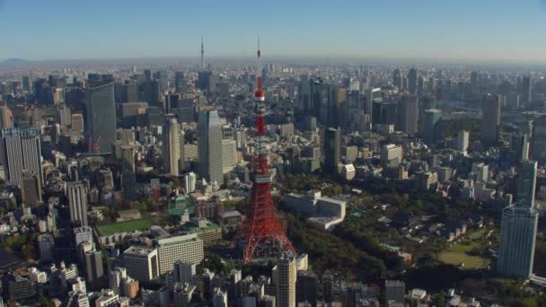 Tokyo Japan 2018 Flygfoto Över Tokyo Tower Skjuten Från Helikopter — Stockvideo