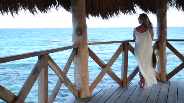 Žena Stojící Molu Tropickém Středisku — Stock video