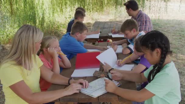 Kinderen Buitenschoolse Schrijven Schriften — Stockvideo